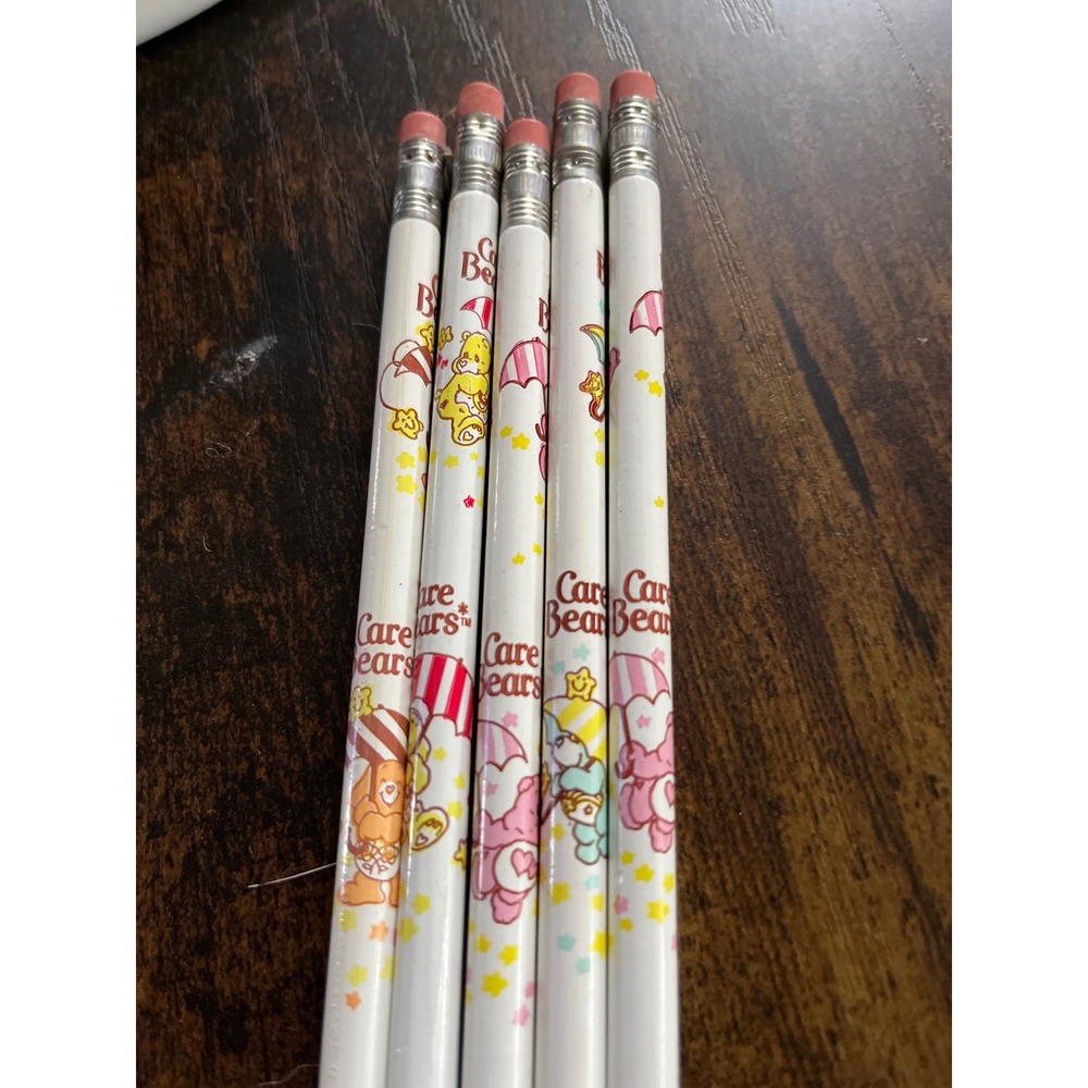 Vintage 1980s Care Bears Pencils Set of 5 Unsharpened Retro Stationery White